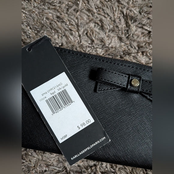 NWT Karl Lagerfeld Paris Black Bow Long Zipper Wallet Women's - Picture 2 of 7